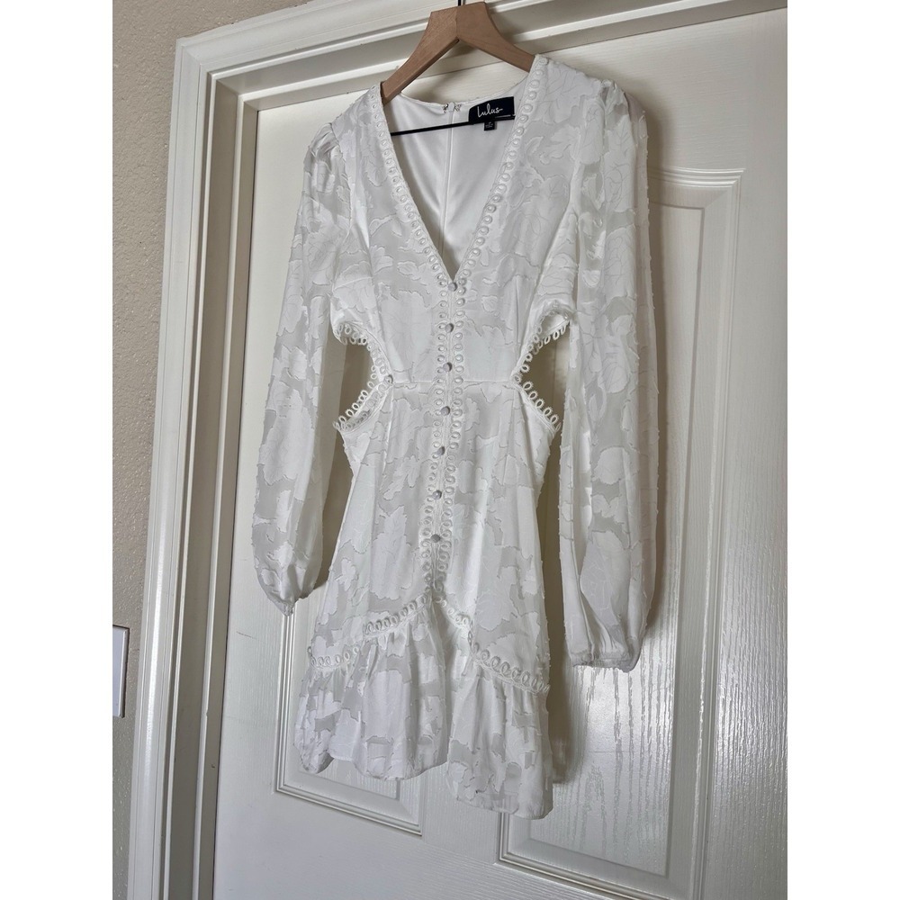 Lulu's All Over Floral Cut Out Button Mini Bridal Wedding Bachelorette Dress S - Picture 2 of 9